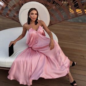 VIRAL Zara Pink Satin Maxi Dress